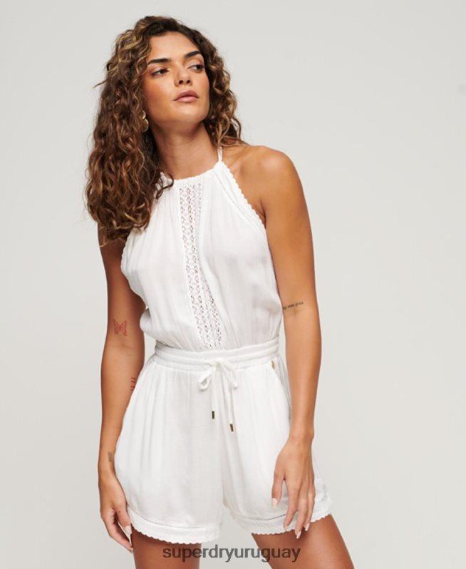 uy Superdry mujer mono corto con cuello halter blanco DT2N8Z2089 ropa