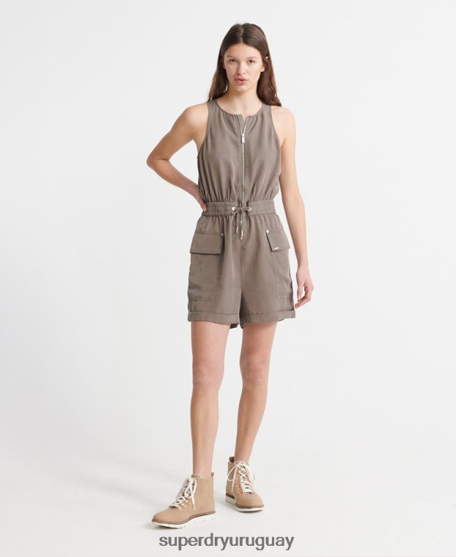 uy Superdry mujer mono corto con cuello halter nevada caqui DT2N8Z4107 ropa