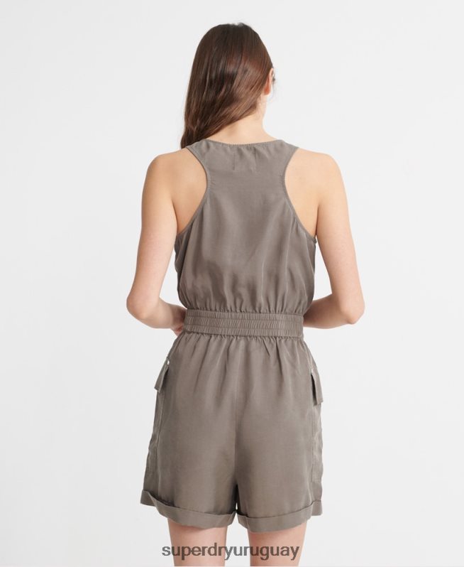 uy Superdry mujer mono corto con cuello halter nevada caqui DT2N8Z4107 ropa