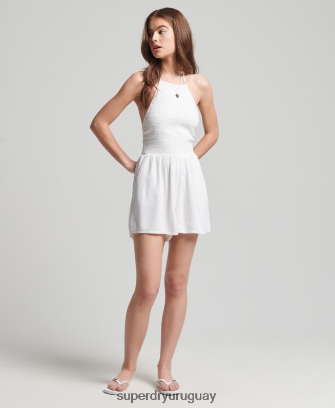 uy Superdry mujer mono corto con cuello halter y fruncido vintage blanco DT2N8Z4101 ropa