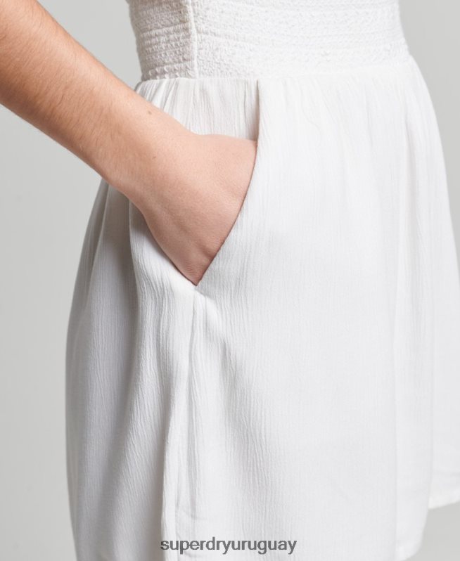uy Superdry mujer mono corto con cuello halter y fruncido vintage blanco DT2N8Z4101 ropa