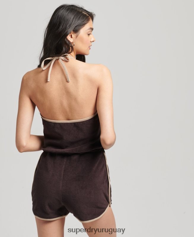 uy Superdry mujer mono corto de toalla halter vintage marrón DT2N8Z4103 ropa