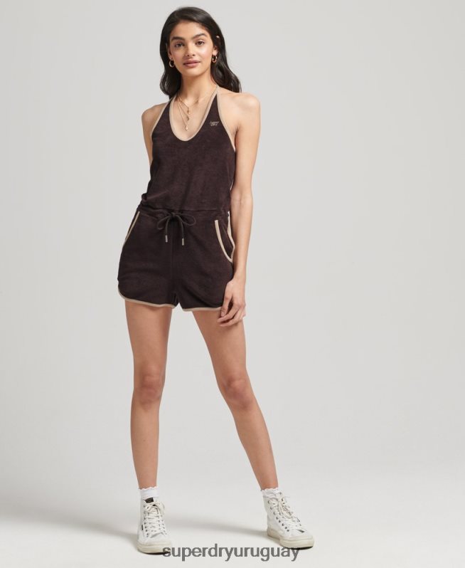 uy Superdry mujer mono corto de toalla halter vintage marrón DT2N8Z4103 ropa