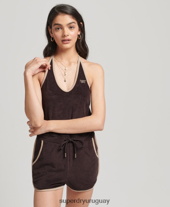uy Superdry mujer mono corto de toalla halter vintage marrón DT2N8Z4103 ropa