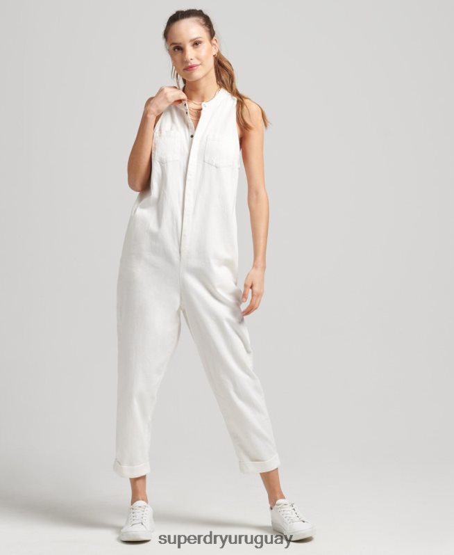 uy Superdry mujer mono sin mangas de tencel blanco DT2N8Z4105 ropa