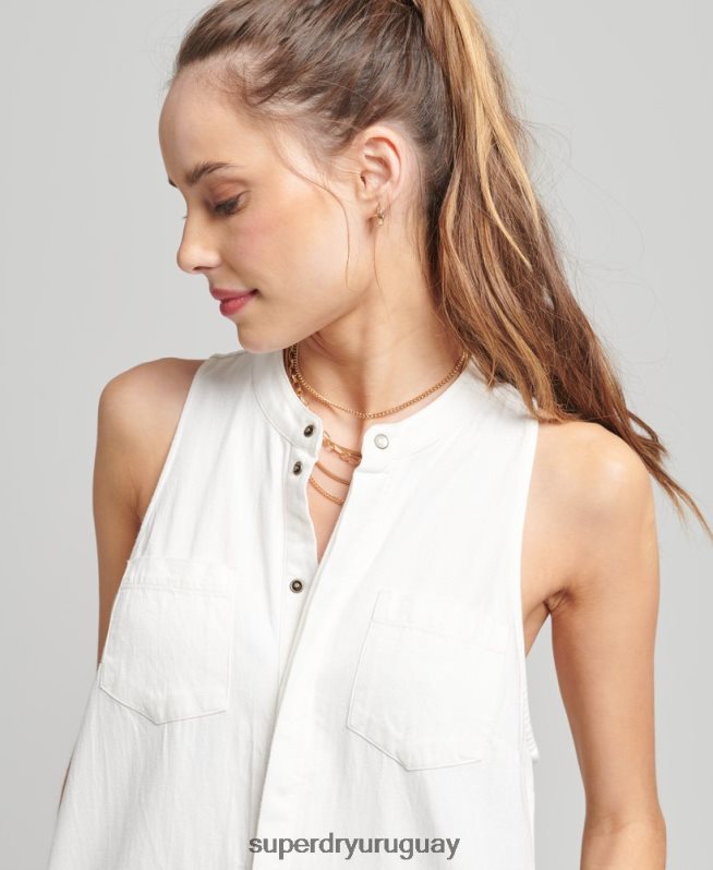 uy Superdry mujer mono sin mangas de tencel blanco DT2N8Z4105 ropa
