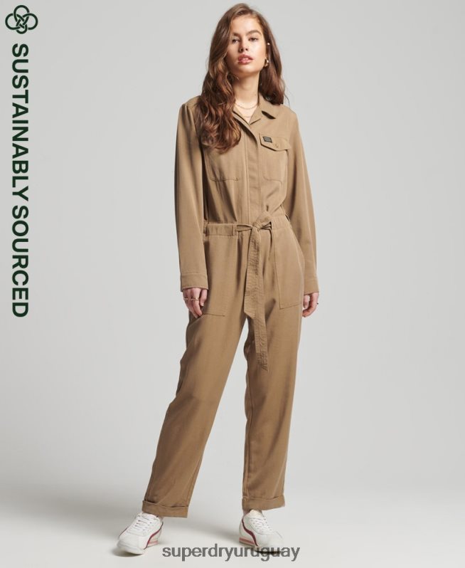 uy Superdry mujer traje de caldera tejido tencel vintage marrón DT2N8Z2295 ropa