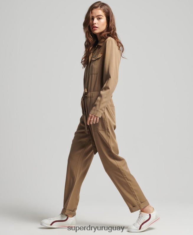 uy Superdry mujer traje de caldera tejido tencel vintage marrón DT2N8Z2295 ropa