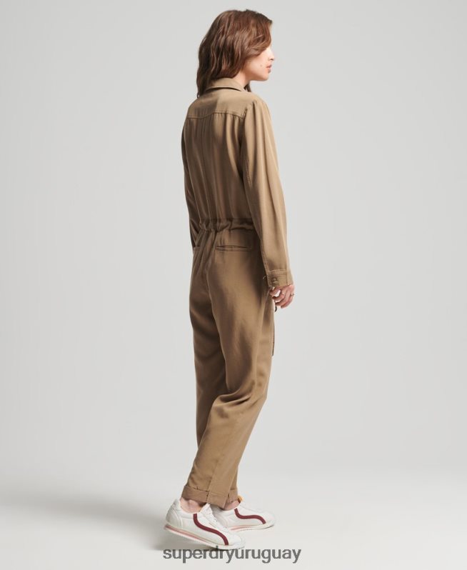 uy Superdry mujer traje de caldera tejido tencel vintage marrón DT2N8Z2295 ropa