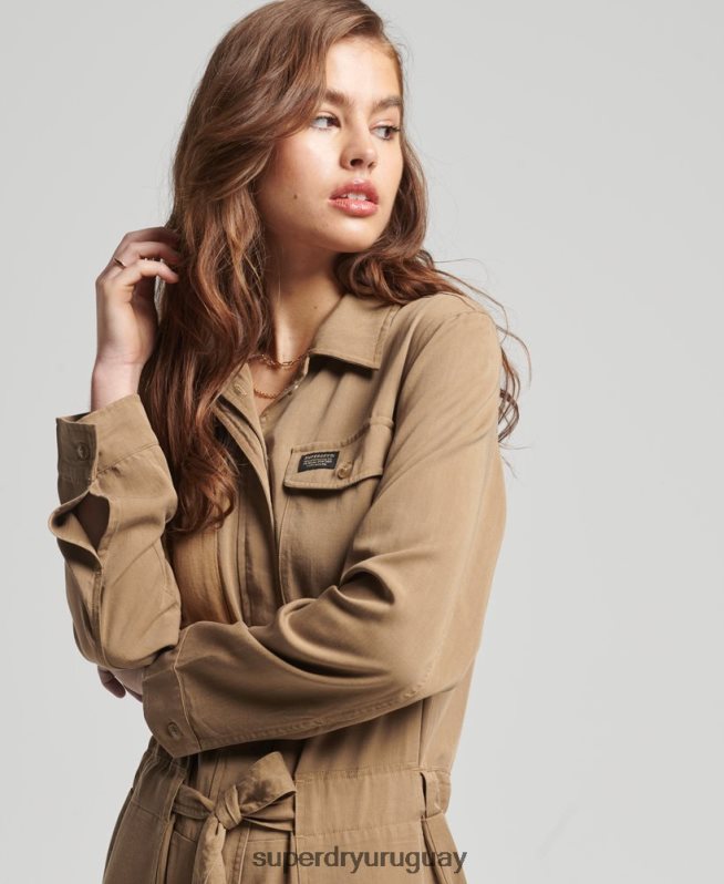 uy Superdry mujer traje de caldera tejido tencel vintage marrón DT2N8Z2295 ropa