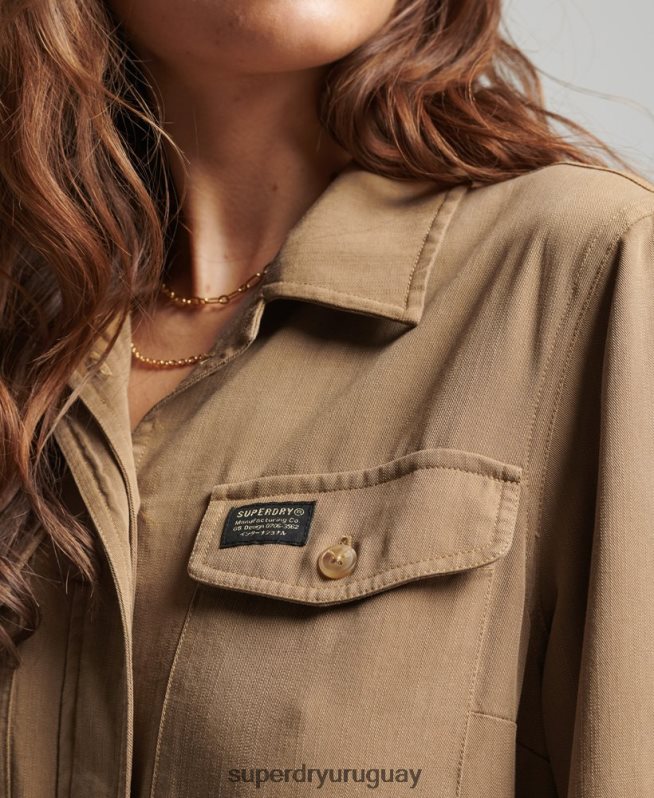 uy Superdry mujer traje de caldera tejido tencel vintage marrón DT2N8Z2295 ropa