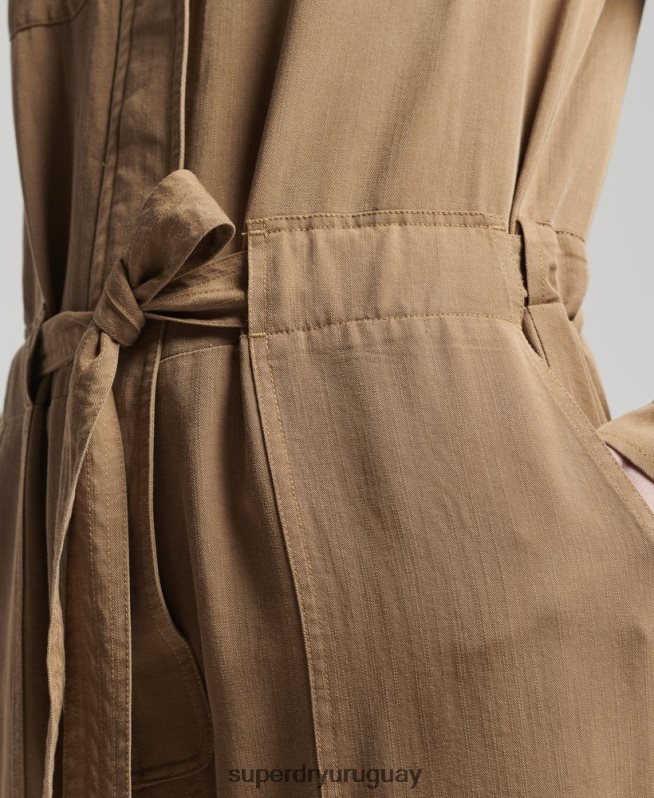 uy Superdry mujer traje de caldera tejido tencel vintage marrón DT2N8Z2295 ropa