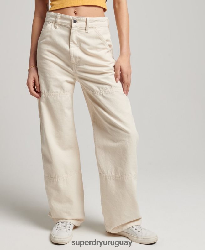 uy Superdry mujer Pantalón carpintero ancho vintage de algodón orgánico crema DT2N8Z2573 ropa