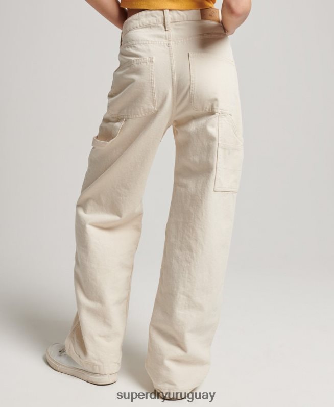 uy Superdry mujer Pantalón carpintero ancho vintage de algodón orgánico crema DT2N8Z2573 ropa
