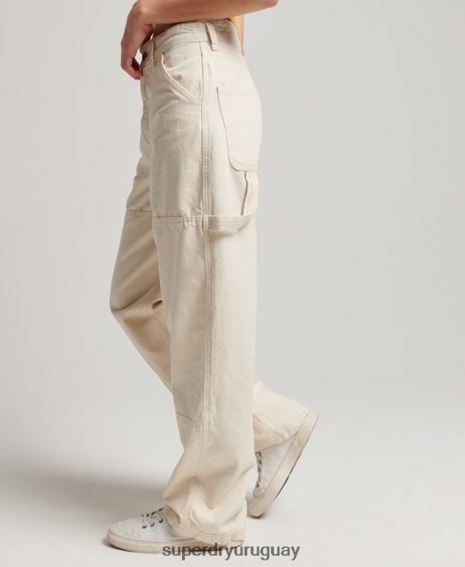 uy Superdry mujer Pantalón carpintero ancho vintage de algodón orgánico crema DT2N8Z2573 ropa