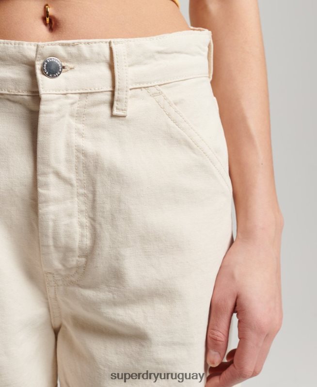 uy Superdry mujer Pantalón carpintero ancho vintage de algodón orgánico crema DT2N8Z2573 ropa