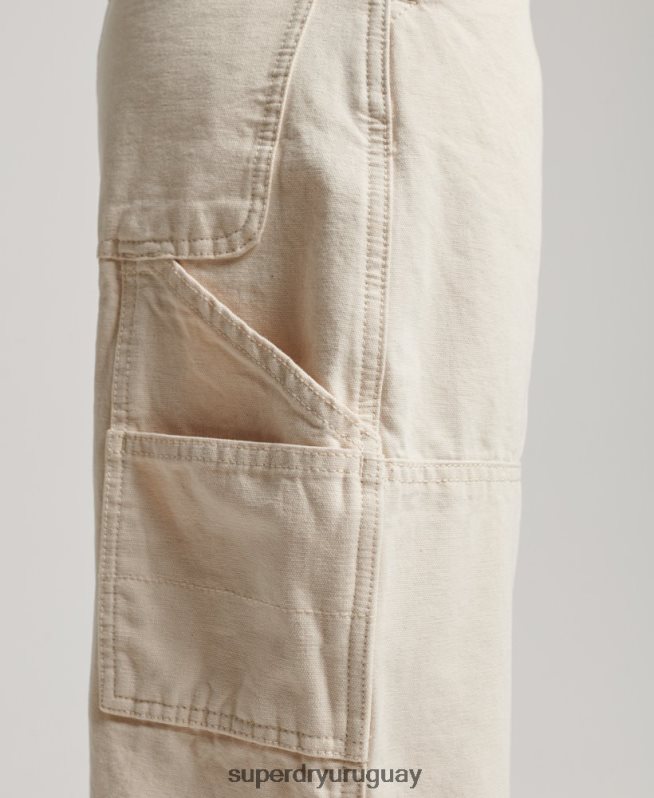 uy Superdry mujer Pantalón carpintero ancho vintage de algodón orgánico crema DT2N8Z2573 ropa
