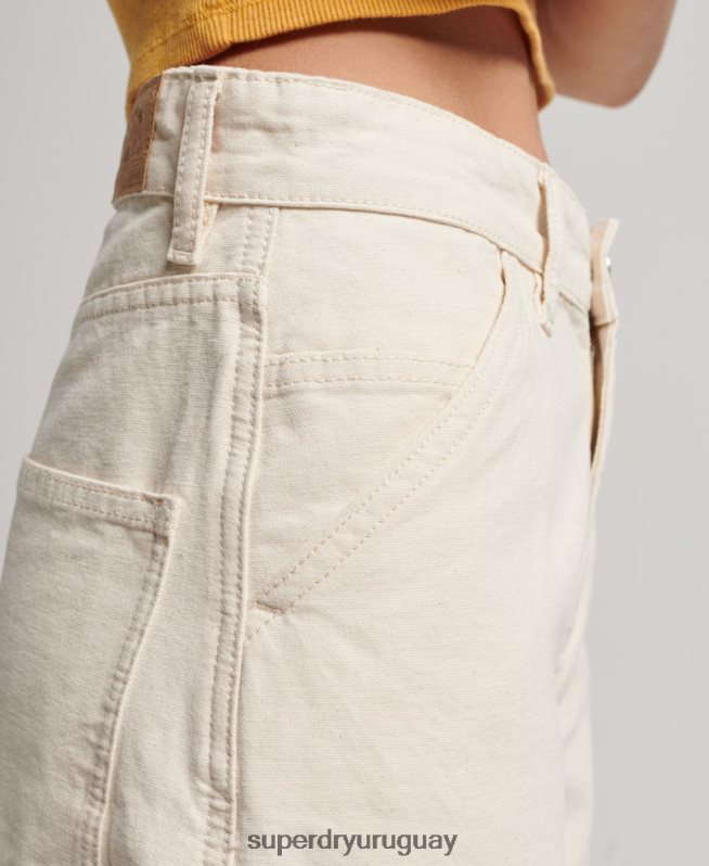 uy Superdry mujer Pantalón carpintero ancho vintage de algodón orgánico crema DT2N8Z2573 ropa