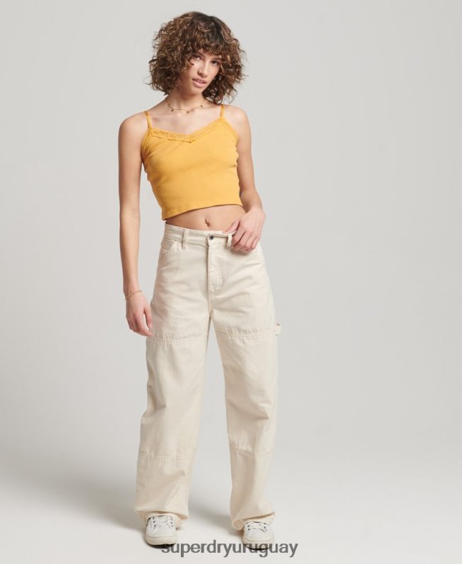 uy Superdry mujer Pantalón carpintero ancho vintage de algodón orgánico crema DT2N8Z2573 ropa