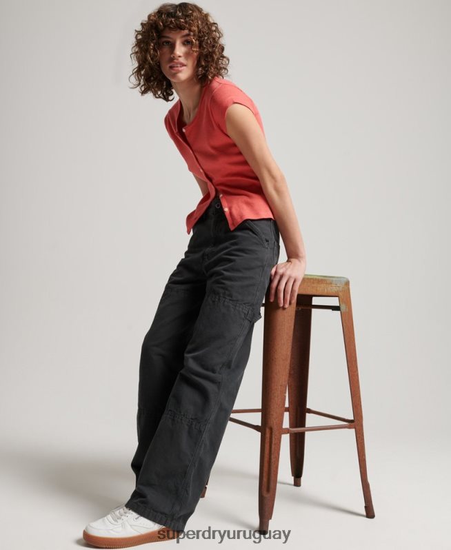 uy Superdry mujer Pantalón carpintero ancho vintage de algodón orgánico gris oscuro DT2N8Z2557 ropa