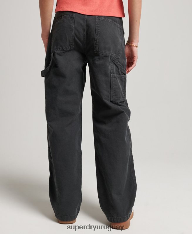 uy Superdry mujer Pantalón carpintero ancho vintage de algodón orgánico gris oscuro DT2N8Z2557 ropa