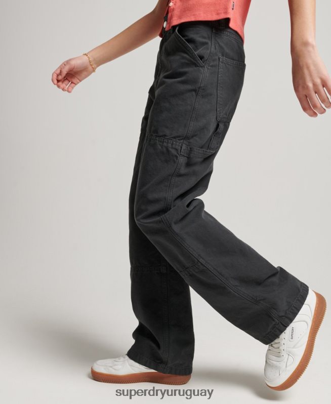 uy Superdry mujer Pantalón carpintero ancho vintage de algodón orgánico gris oscuro DT2N8Z2557 ropa