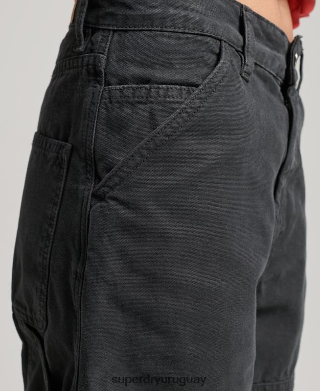 uy Superdry mujer Pantalón carpintero ancho vintage de algodón orgánico gris oscuro DT2N8Z2557 ropa