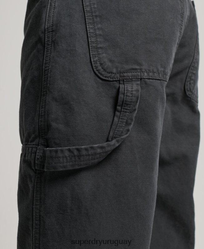 uy Superdry mujer Pantalón carpintero ancho vintage de algodón orgánico gris oscuro DT2N8Z2557 ropa