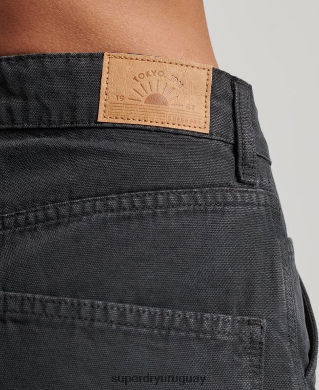 uy Superdry mujer Pantalón carpintero ancho vintage de algodón orgánico gris oscuro DT2N8Z2557 ropa