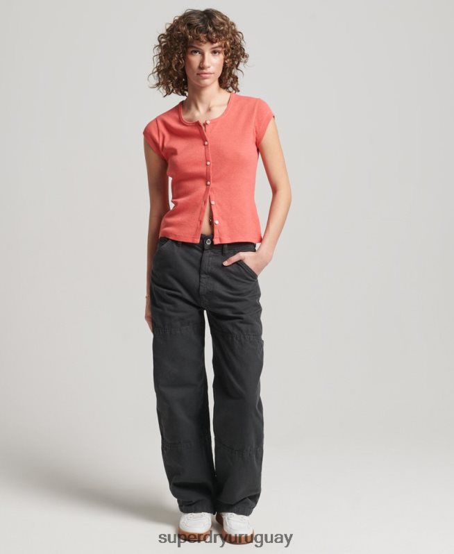 uy Superdry mujer Pantalón carpintero ancho vintage de algodón orgánico gris oscuro DT2N8Z2557 ropa