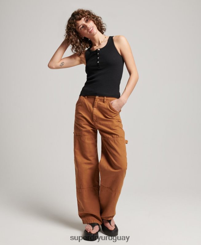 uy Superdry mujer Pantalón carpintero ancho vintage de algodón orgánico marrón DT2N8Z2561 ropa