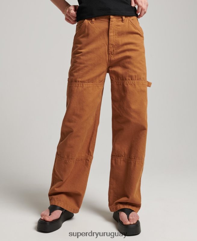 uy Superdry mujer Pantalón carpintero ancho vintage de algodón orgánico marrón DT2N8Z2561 ropa