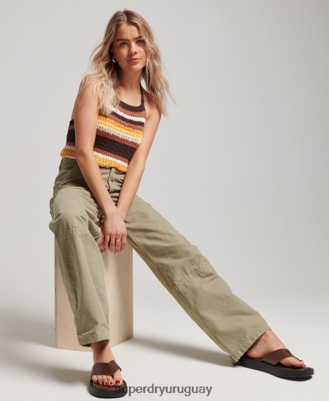 uy Superdry mujer Pantalón carpintero ancho vintage de algodón orgánico verde DT2N8Z2556 ropa
