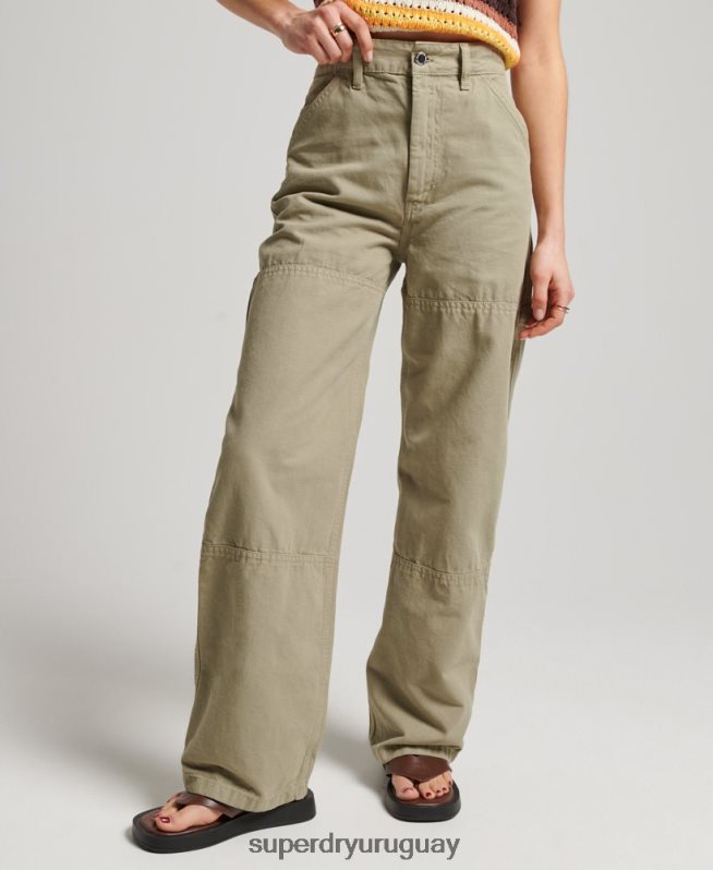 uy Superdry mujer Pantalón carpintero ancho vintage de algodón orgánico verde DT2N8Z2556 ropa