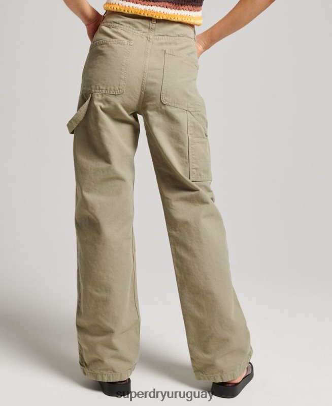 uy Superdry mujer Pantalón carpintero ancho vintage de algodón orgánico verde DT2N8Z2556 ropa