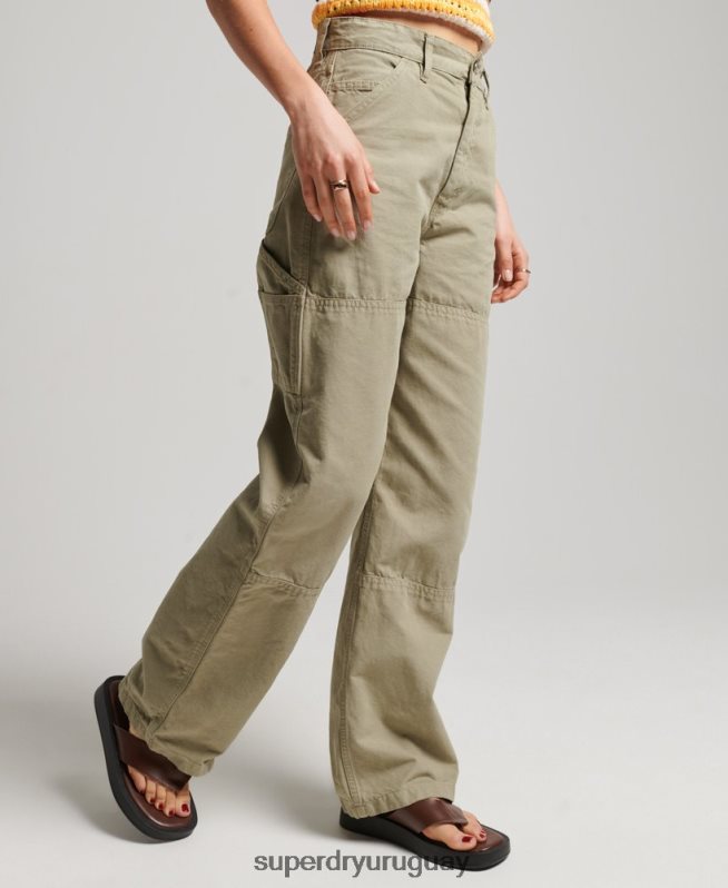 uy Superdry mujer Pantalón carpintero ancho vintage de algodón orgánico verde DT2N8Z2556 ropa