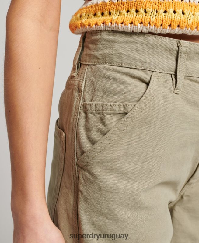 uy Superdry mujer Pantalón carpintero ancho vintage de algodón orgánico verde DT2N8Z2556 ropa
