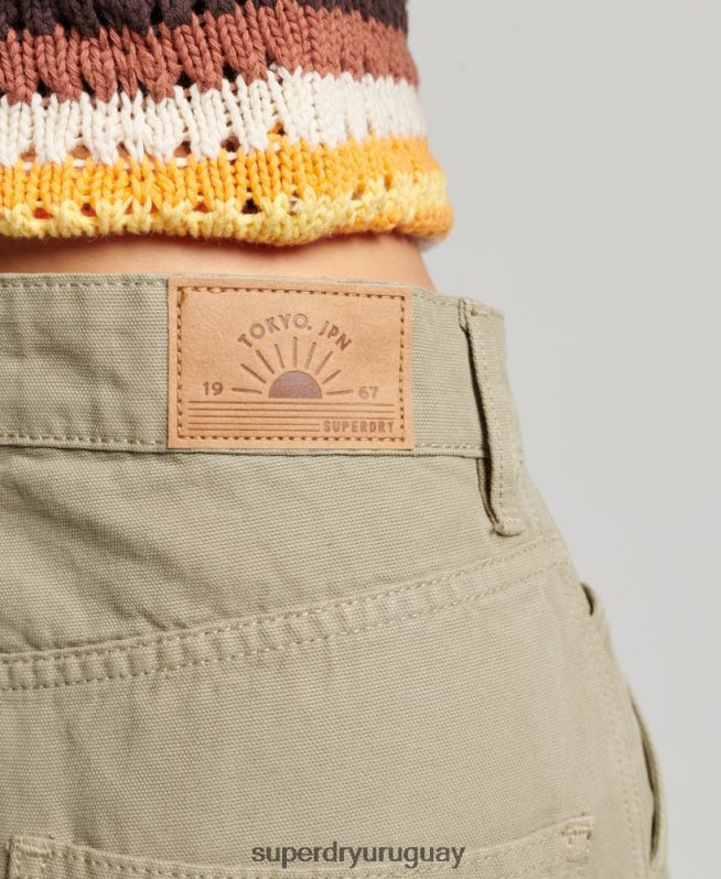 uy Superdry mujer Pantalón carpintero ancho vintage de algodón orgánico verde DT2N8Z2556 ropa