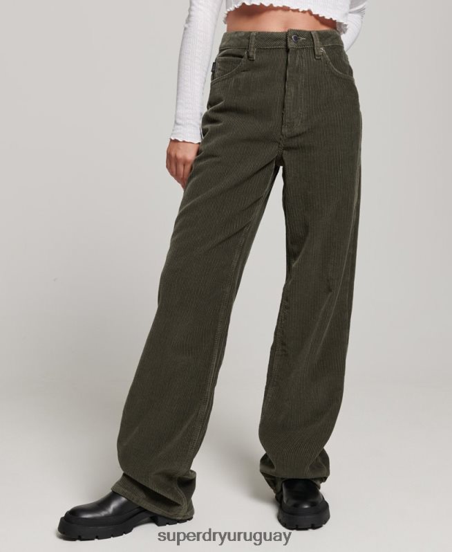 uy Superdry mujer pantalones anchos vintage de pana caqui DT2N8Z2586 ropa