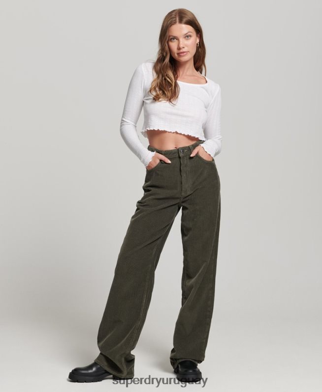 uy Superdry mujer pantalones anchos vintage de pana caqui DT2N8Z2586 ropa