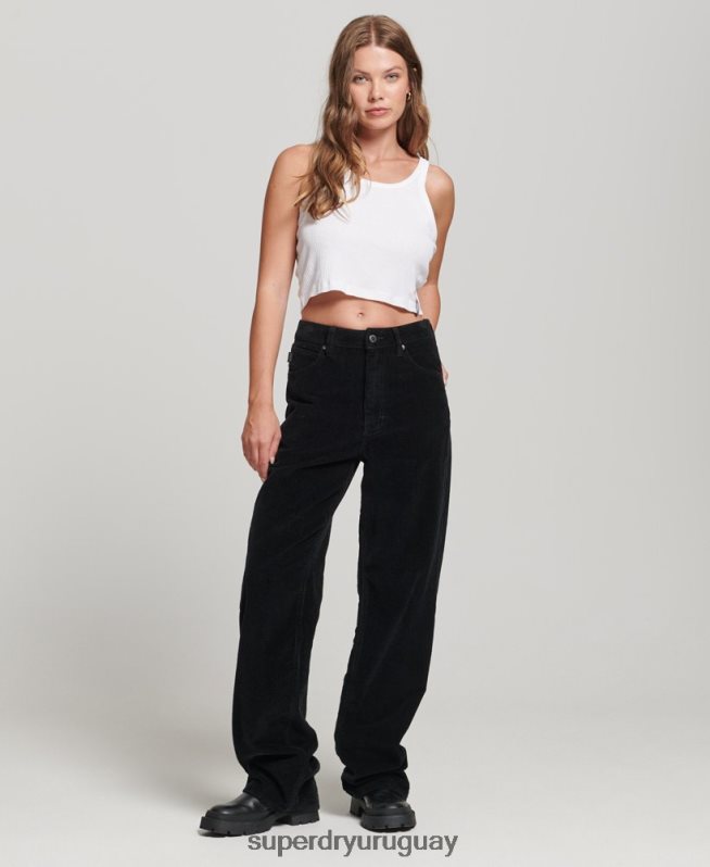 uy Superdry mujer pantalones anchos vintage de pana negro DT2N8Z2577 ropa
