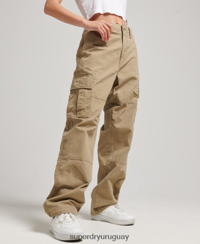 uy Superdry mujer pantalones cargo baggy de algodón orgánico beige DT2N8Z2571 ropa