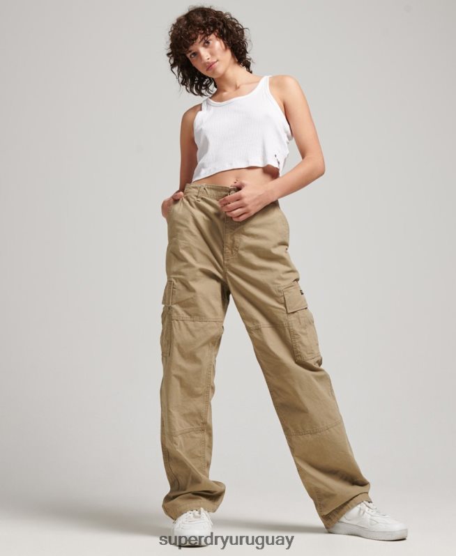 uy Superdry mujer pantalones cargo baggy de algodón orgánico beige DT2N8Z2571 ropa