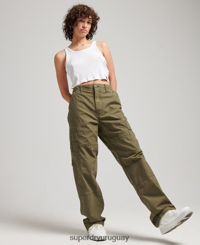 uy Superdry mujer pantalones cargo baggy de algodón orgánico caqui DT2N8Z2562 ropa