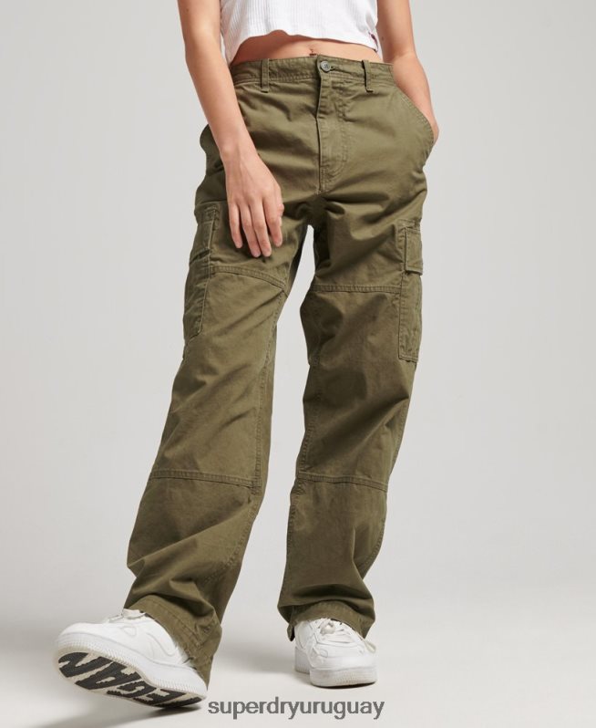 uy Superdry mujer pantalones cargo baggy de algodón orgánico caqui DT2N8Z2562 ropa