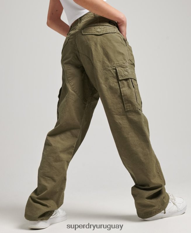 uy Superdry mujer pantalones cargo baggy de algodón orgánico caqui DT2N8Z2562 ropa