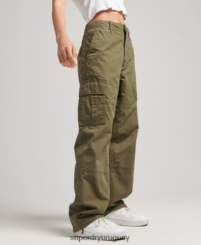 uy Superdry mujer pantalones cargo baggy de algodón orgánico caqui DT2N8Z2562 ropa