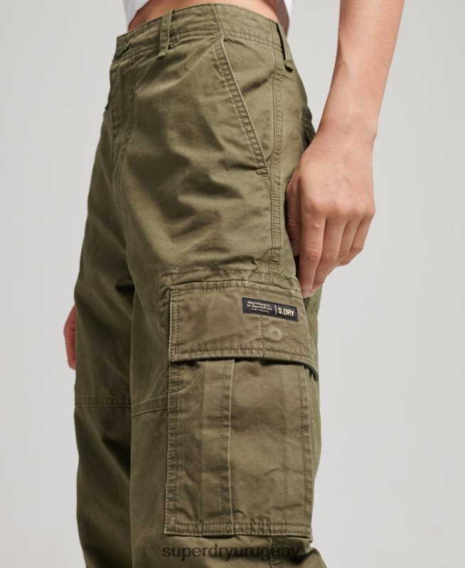 uy Superdry mujer pantalones cargo baggy de algodón orgánico caqui DT2N8Z2562 ropa