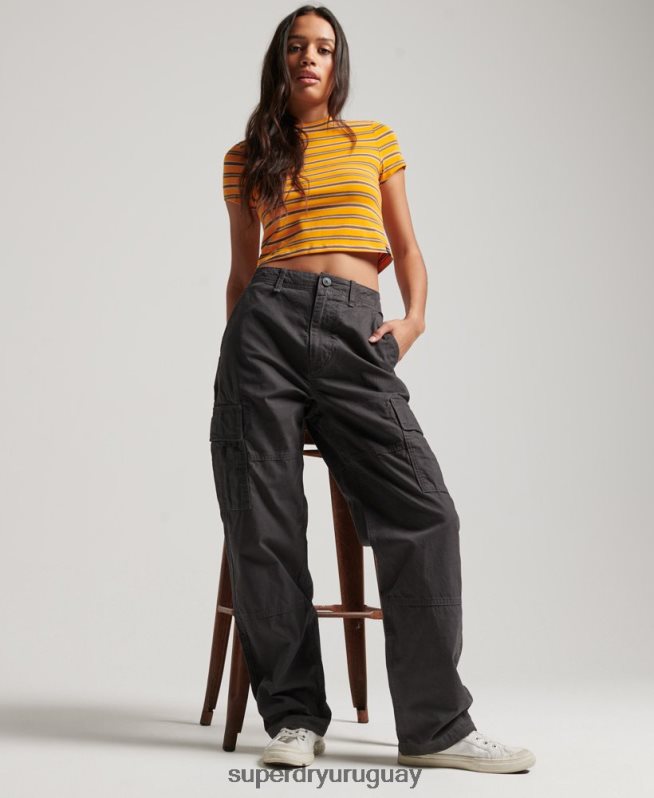 uy Superdry mujer pantalones cargo baggy de algodón orgánico gris oscuro DT2N8Z2589 ropa