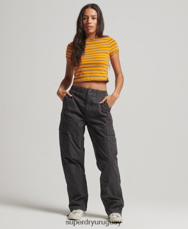 uy Superdry mujer pantalones cargo baggy de algodón orgánico gris oscuro DT2N8Z2589 ropa